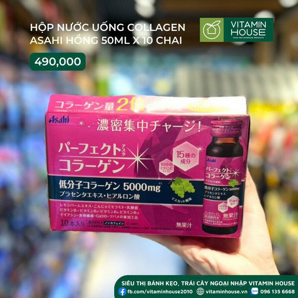 Nước Uống Collagen Asahi HQ Hộp Hồng 50ml x 10 Chai