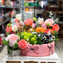 Giỏ Quà Trái Cây Quýt, Kiwi, Nho Xanh trang trí bánh sinh nhật dành Tặng Sếp Nữ