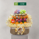 giỏ trái cây đám giỗ có dưa lưới, quýt úc, táo envy, kiwi vàng, nho xanh và nho đen. Phù hợp để tặng đám giỗ