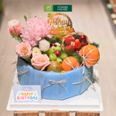 Giỏ Quà bao gồm Trái Cây Nhập Khẩu trang trí Hoa Tặng theo kiểu bánh sinh nhật phù hợp Cho Tặng Sinh Nhật Cô Ấy