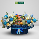 giỏ trái cây hoa hồng, tone xanh và trái cây nhập khẩu các loại. Món quà tặng trọn vẹn tình cảm