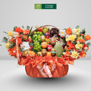 Giỏ Trái Cây nhập khẩu và Hoa Tươi Cao Cấp được trang trí đẹp mắt Tone Đỏ Chúc Mừng Các Dịp Trọng Đại