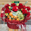 Giỏ Trái Cây nhập khẩu nho xanh quýt úc trang trí Hoa Tươi Tone Đỏ – Lãng Mạn dành Tặng Chị Em
