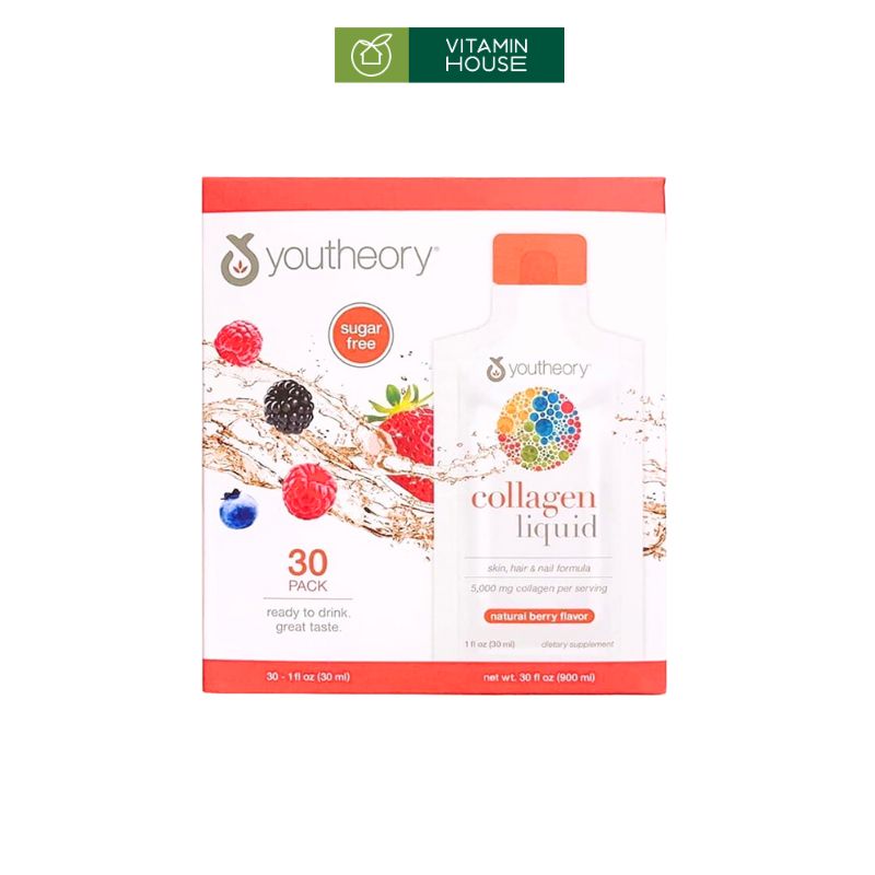 Collagen Dạng Nước Youtheory Mỹ Gói 30ml Cải Thiện Làn Da Hiệu Quả