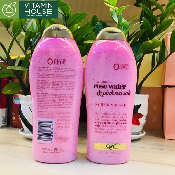 Sữa Tắm Tẩy Tế Bào Chết OGX Rose Water & Pink Sea Salt 577ML - Hồng