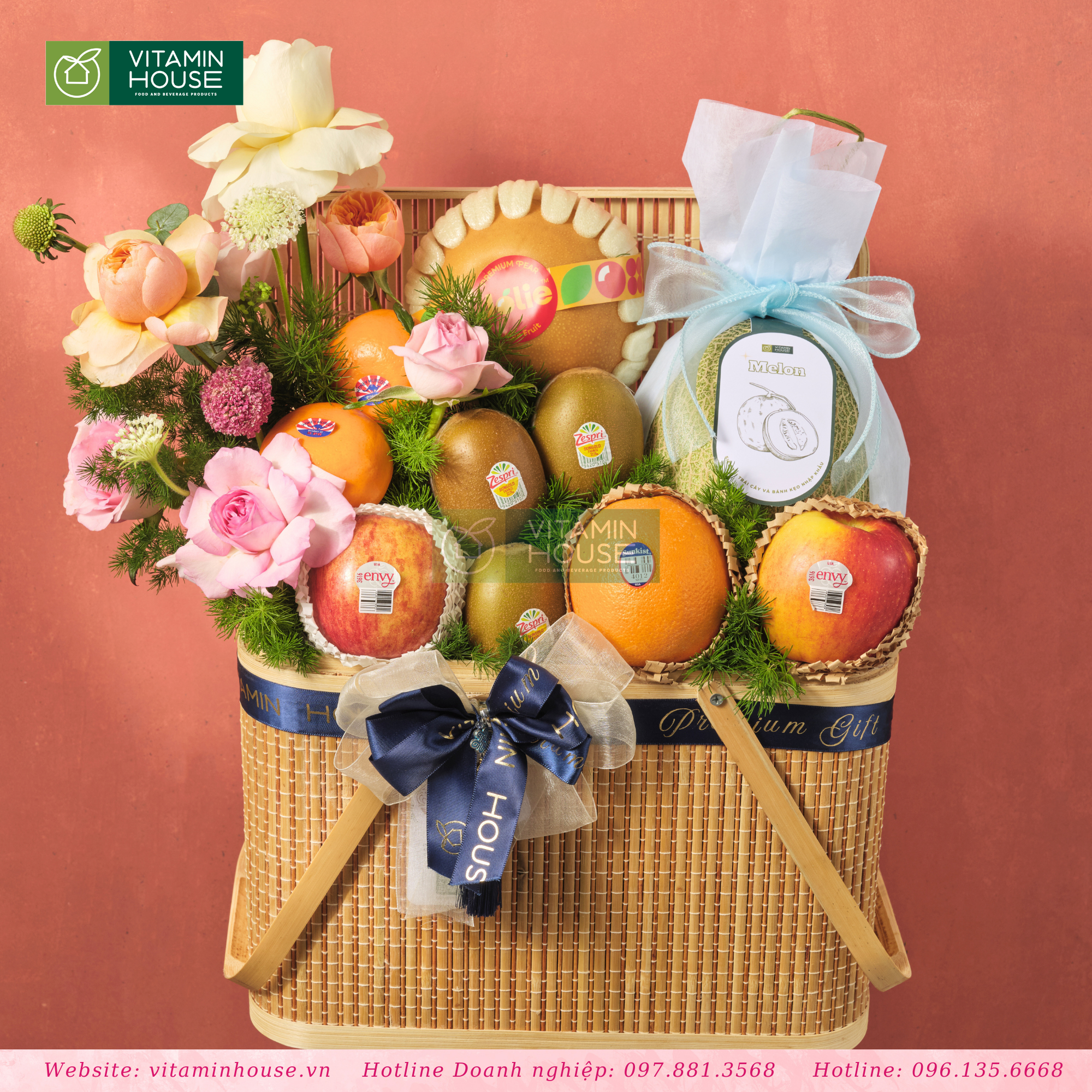 Giỏ Trái Cây Táo Đỏ, Dưa Lưới, Tặng Đồng Nghiệp, Người Thân