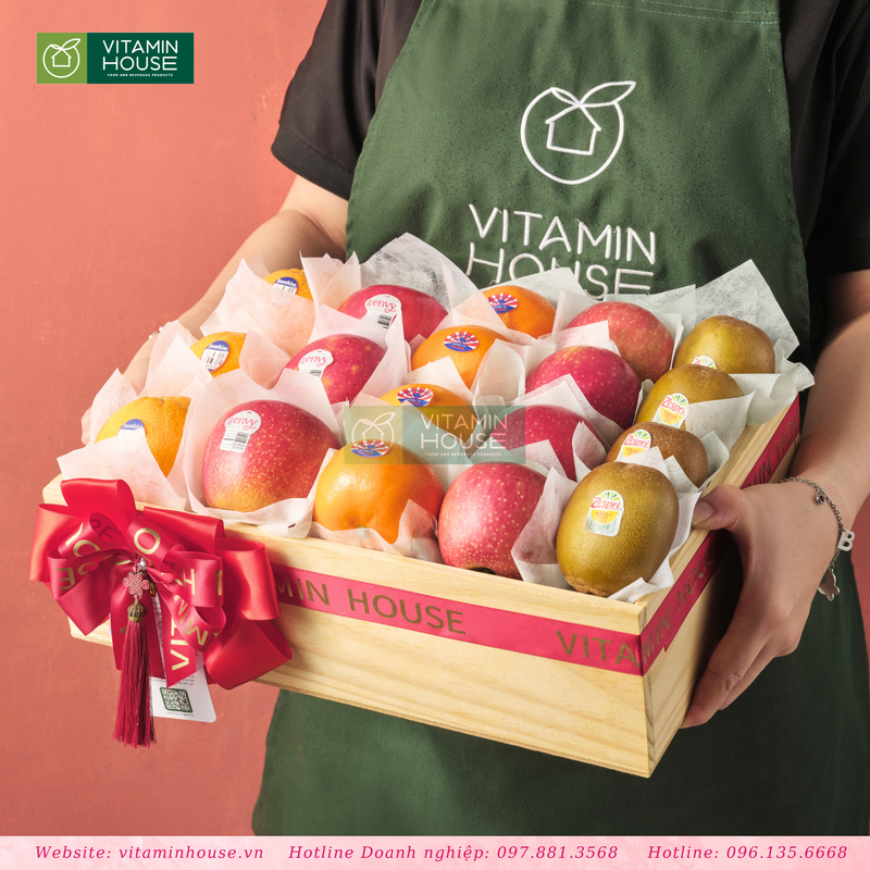 Khay Trái Cây Tứ Vị- Táo Envy, Kiwi Vàng, Cam, Quýt Tặng Người Thân