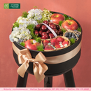 Hộp quà trái cây nhập khẩu hình tròn: Táo, dâu, cherry, việt quất và hoa tươi