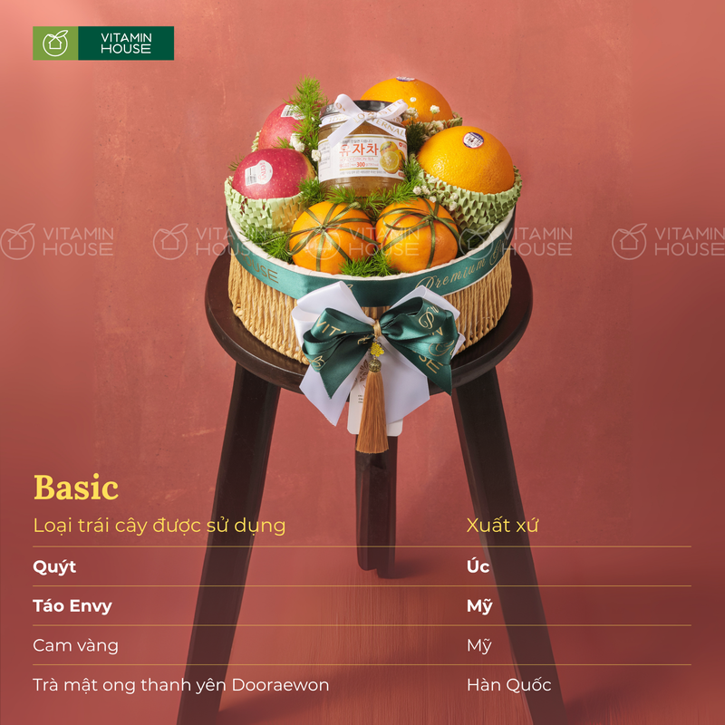 Set Giỏ Quà Trái Cây và Trà Mật Ong Hàn Quốc, Quýt Úc, Táo Đỏ