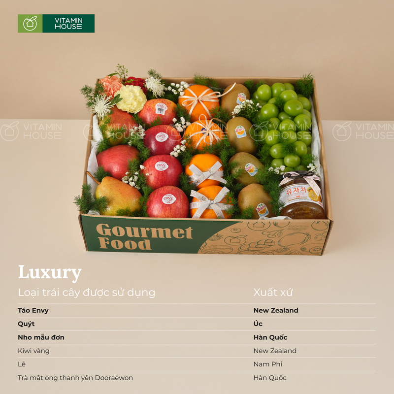 Hộp Quà Trái Cây Nho Mẫu Đơn, Kiwi, Mật Ong Đi Thăm Bệnh Thay Lời Chúc Sức Khỏe