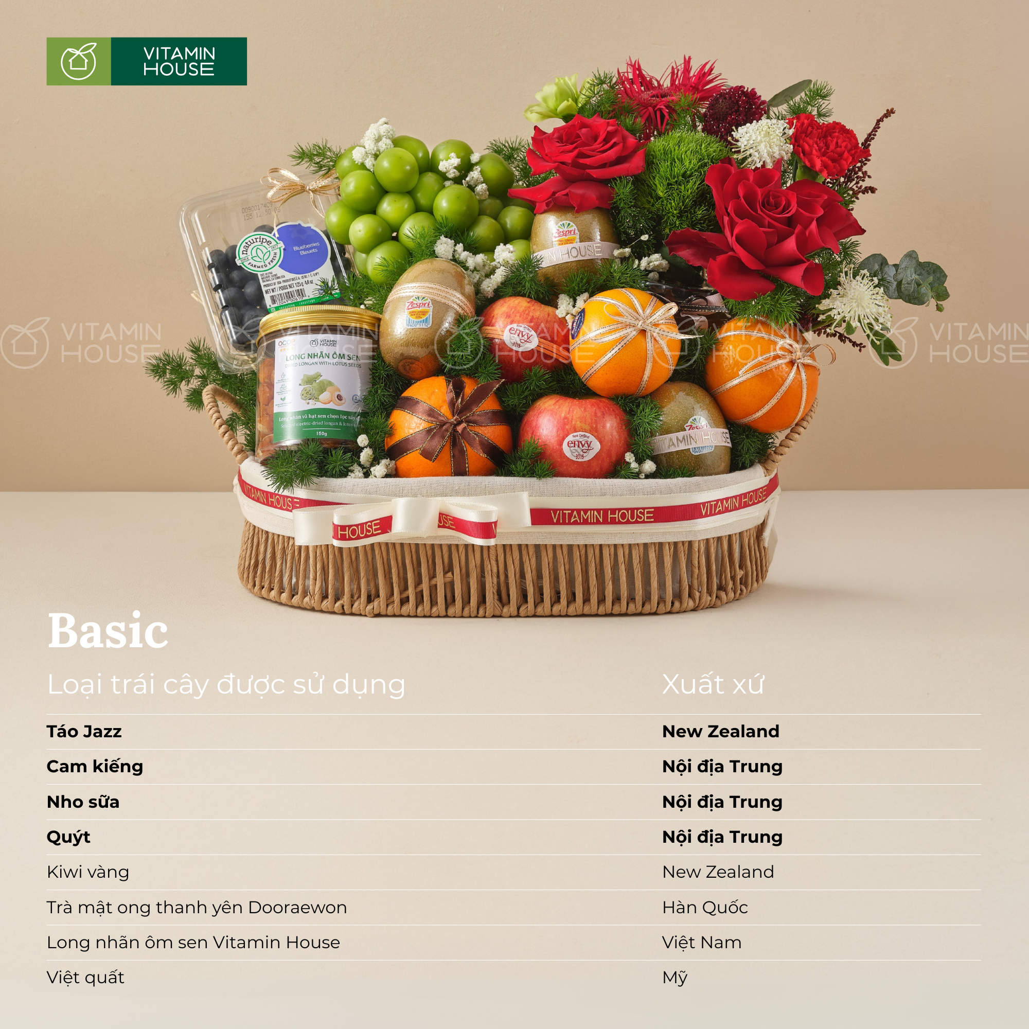 Giỏ Quà Trái Cây Hoa Tươi Việt Quất Nho Mẫu Đơn Thay Lời Chúc Mừng