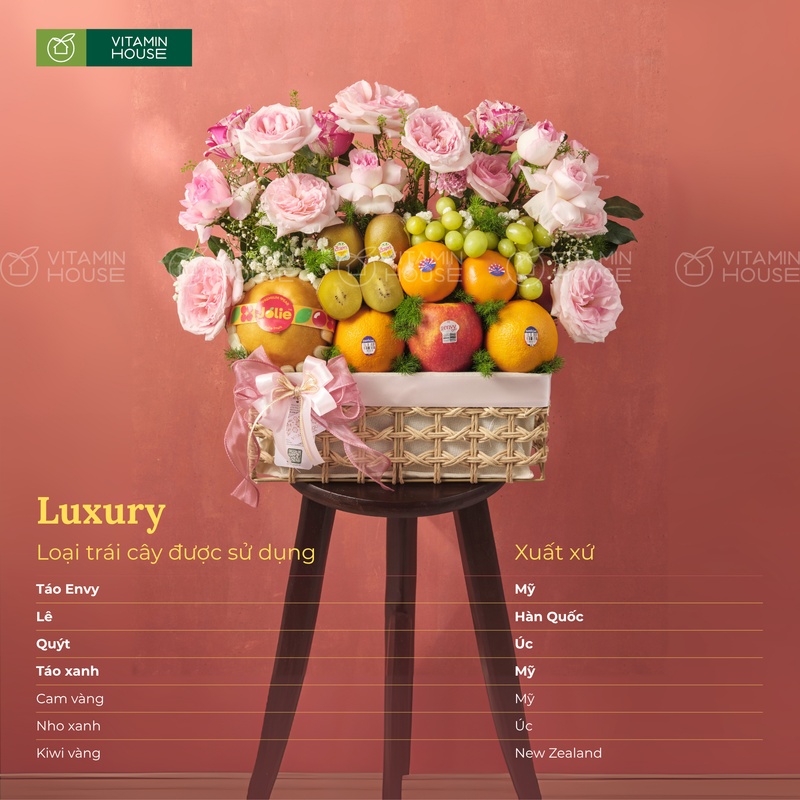 Giỏ Quà Trái Cây Nho Xanh, Táo Đỏ, Lê Hàn Tặng Khai Trương