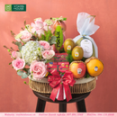 giỏ trái cây hoa hồng tươi, táo, kiwi, dưa lê, quýt