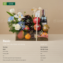 Hộp Trái Cây cherry, Táo, Kiwi Vàng, Hoa Tươi và Rượu Vang Chúc Mừng Đối Tác