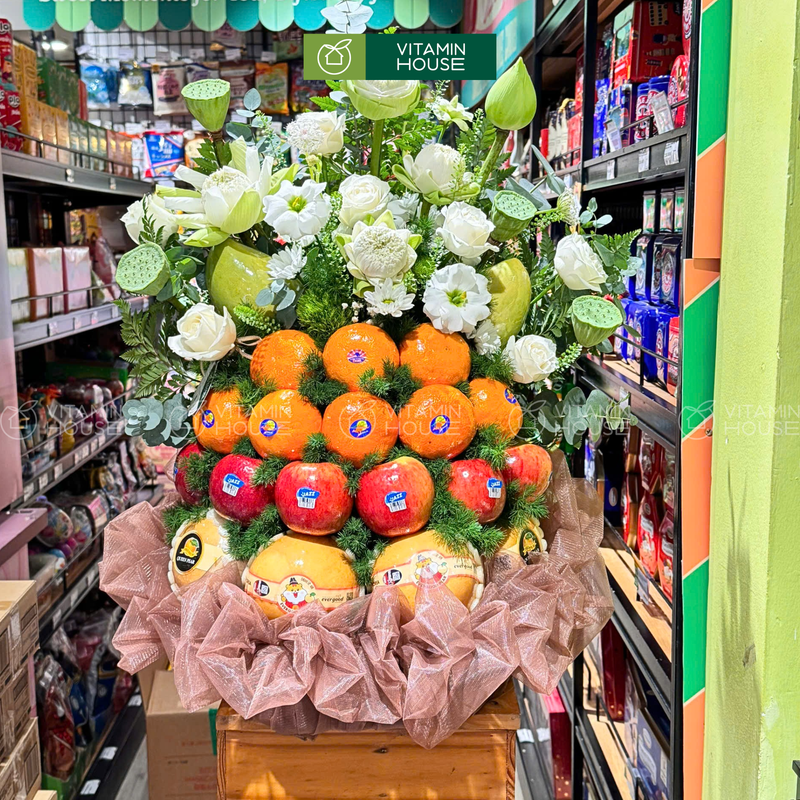 Giỏ Trái Cây Tươi Hoa Sen Dâng Lễ Chùa - Tâm Tư Thành Kính