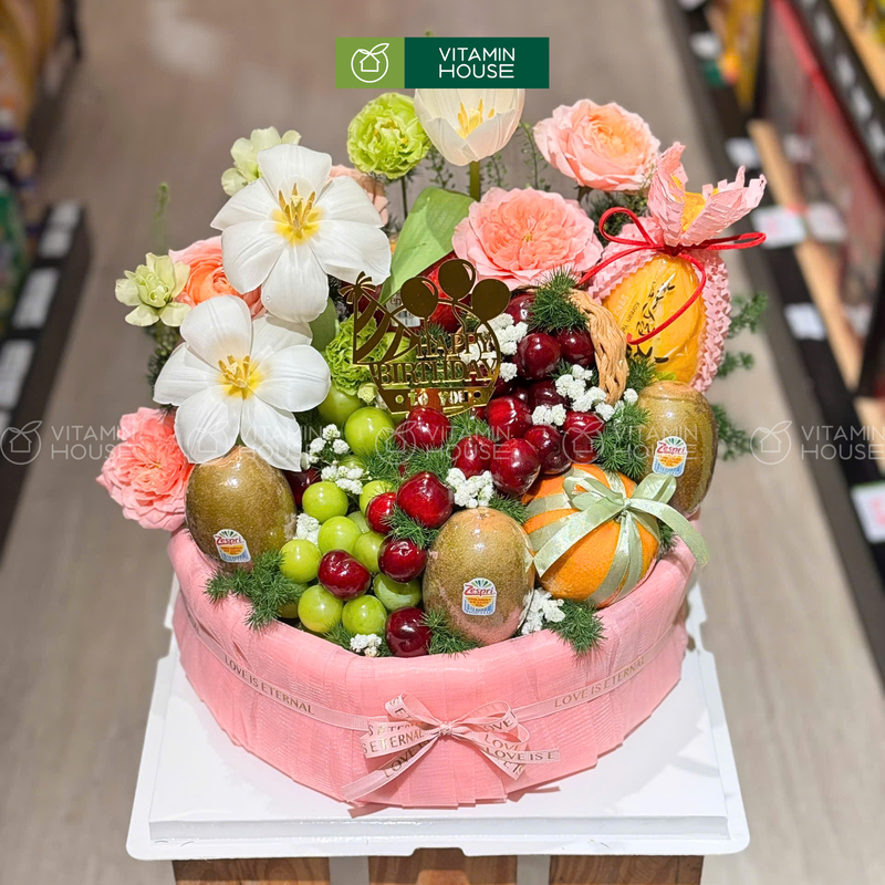 Giỏ Quà Trái Cây Nho, Cherry Nhập Khẩu Tặng Sinh Nhật Vợ Yêu