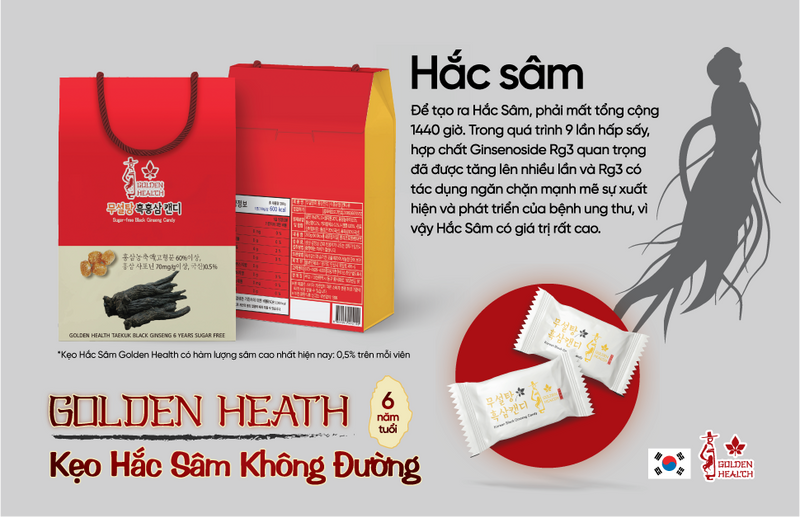 Kẹo Sâm Không Đường Golden Health HQ Hộp 200g