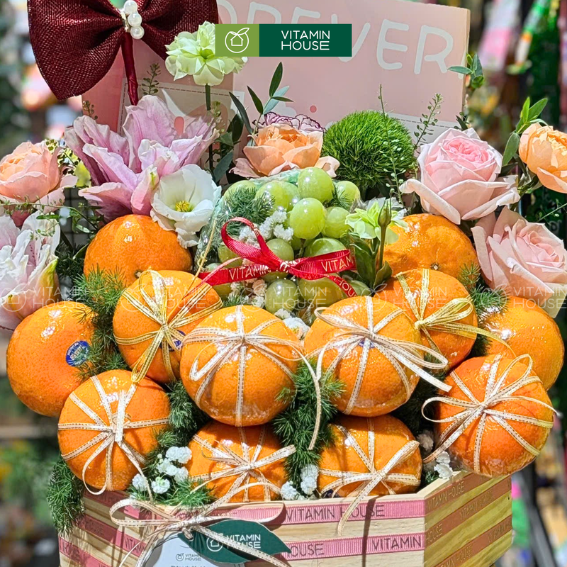 Giỏ Trái Cây Quýt Úc, Nho Xanh Hoa Tươi Cảm Ơn Thầy Cô Giáo Tôn Kính và Tri Ân