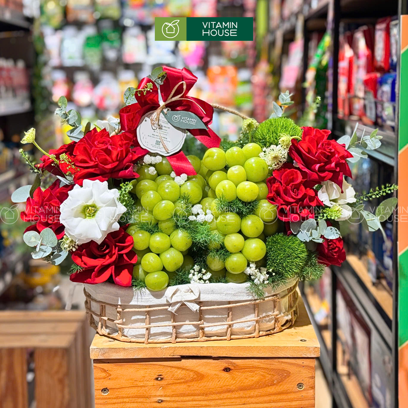 Giỏ Trái Cây Nho Xanh, Hoa Tươi Rực Rỡ Dành Tặng Đối Tác - Tôn Vinh Mối Quan Hệ