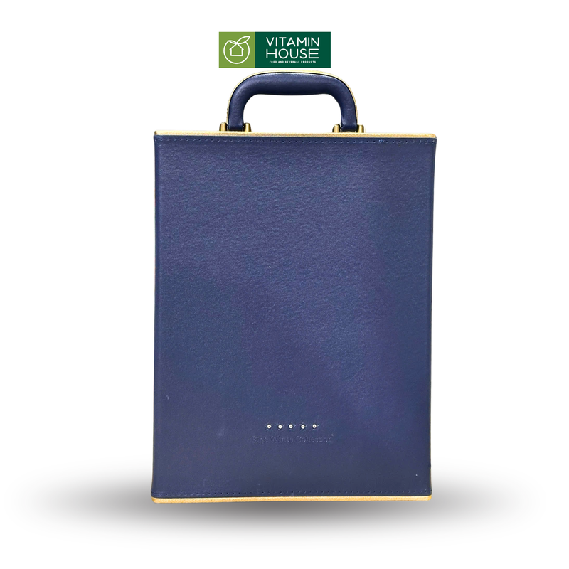 Hộp Rượu Đôi Da Xanh Navy Viền Vàng (279-M13)