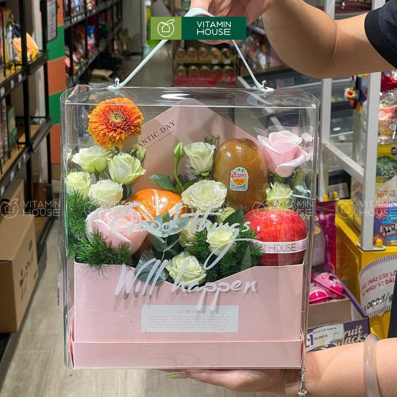 Giỏ Trái Cây Hoa Tươi Màu Hồng Xinh Xắn, Tinh Tế Tặng Đồng Nghiệp Nữ