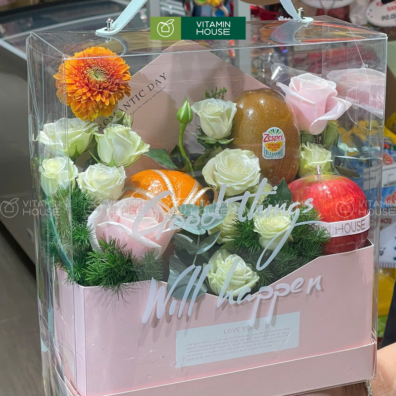 Giỏ Trái Cây Hoa Tươi Màu Hồng Xinh Xắn, Tinh Tế Tặng Đồng Nghiệp Nữ