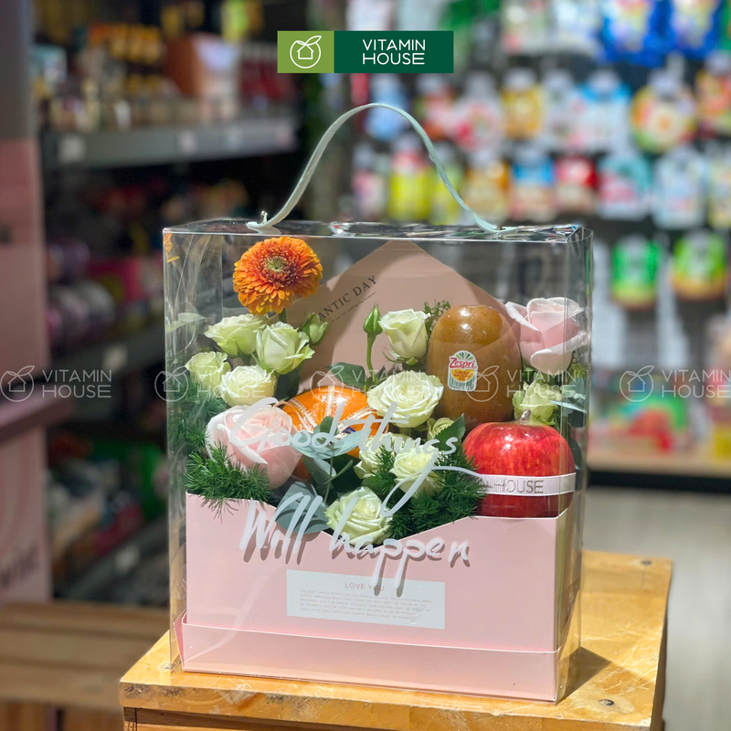 Giỏ Trái Cây Hoa Tươi Màu Hồng Xinh Xắn, Tinh Tế Tặng Đồng Nghiệp Nữ