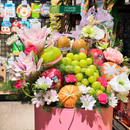 Giỏ Trái Cây Nho Xanh, Kiwi, Táo, Hoa Tươi Món Quà Sức Khỏe - Lời Chúc Tuổi Mới Rạng Rỡ