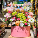 Giỏ Trái Cây Nho Xanh, Kiwi, Táo, Hoa Tươi Món Quà Sức Khỏe - Lời Chúc Tuổi Mới Rạng Rỡ