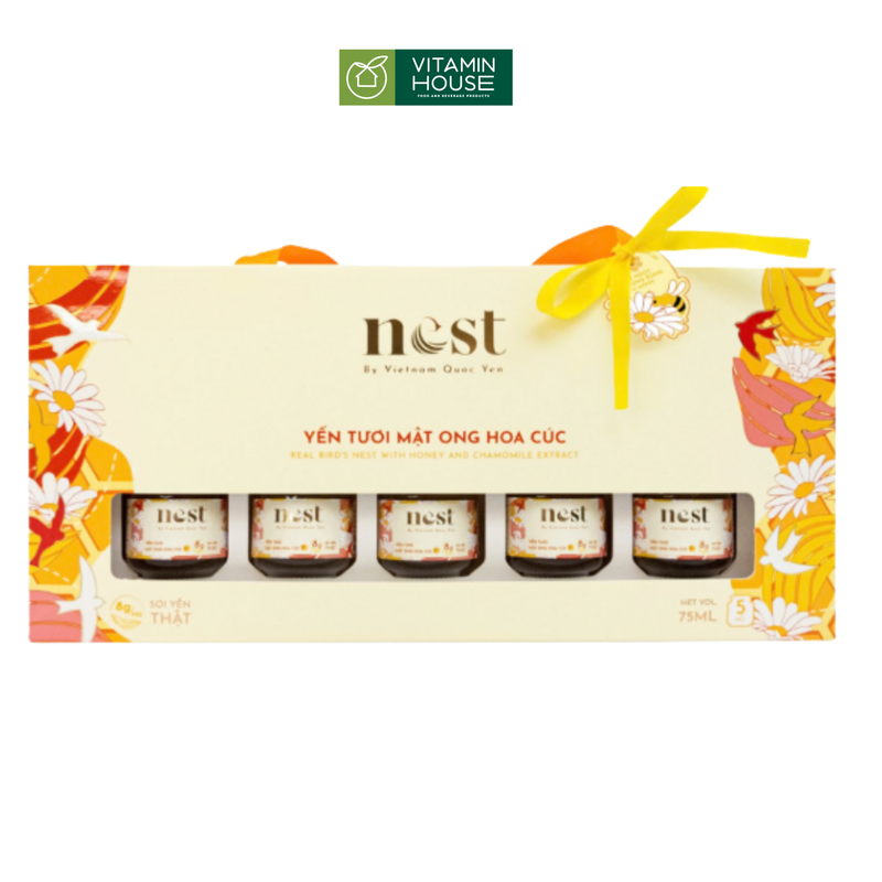 Yến tươi chưng nhiều vị Việt Nam Quốc Yến hộp 5 hũ*75ml
