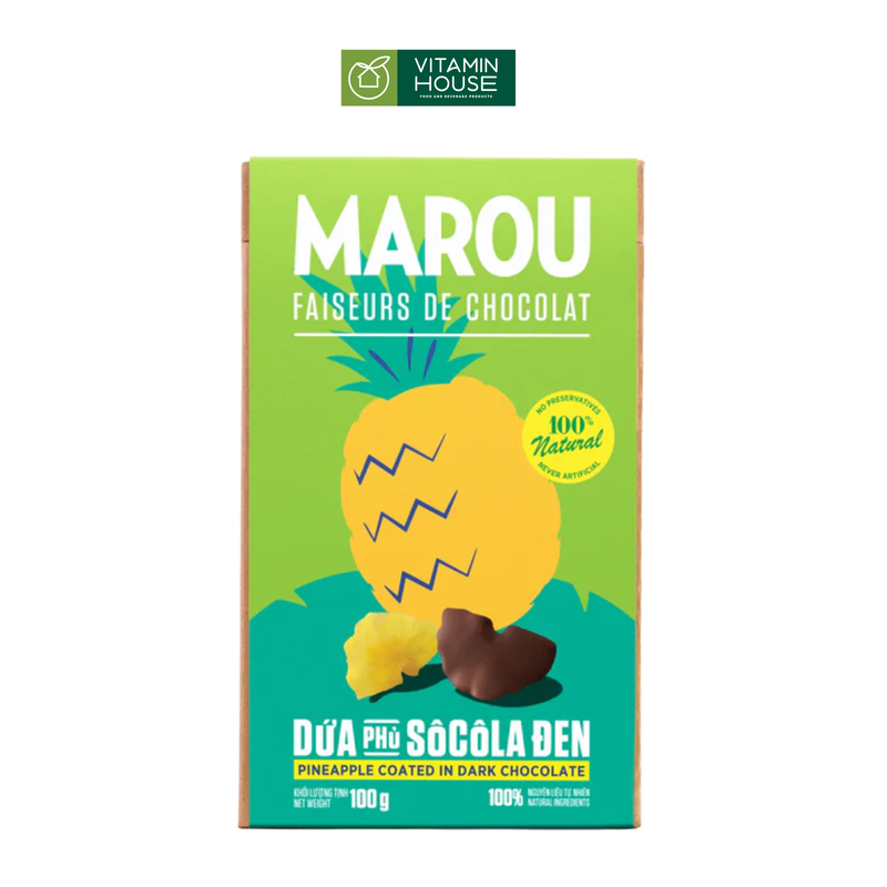 Xoài/Thơm phủ sô-cô-la đen Marou Hộp 100g