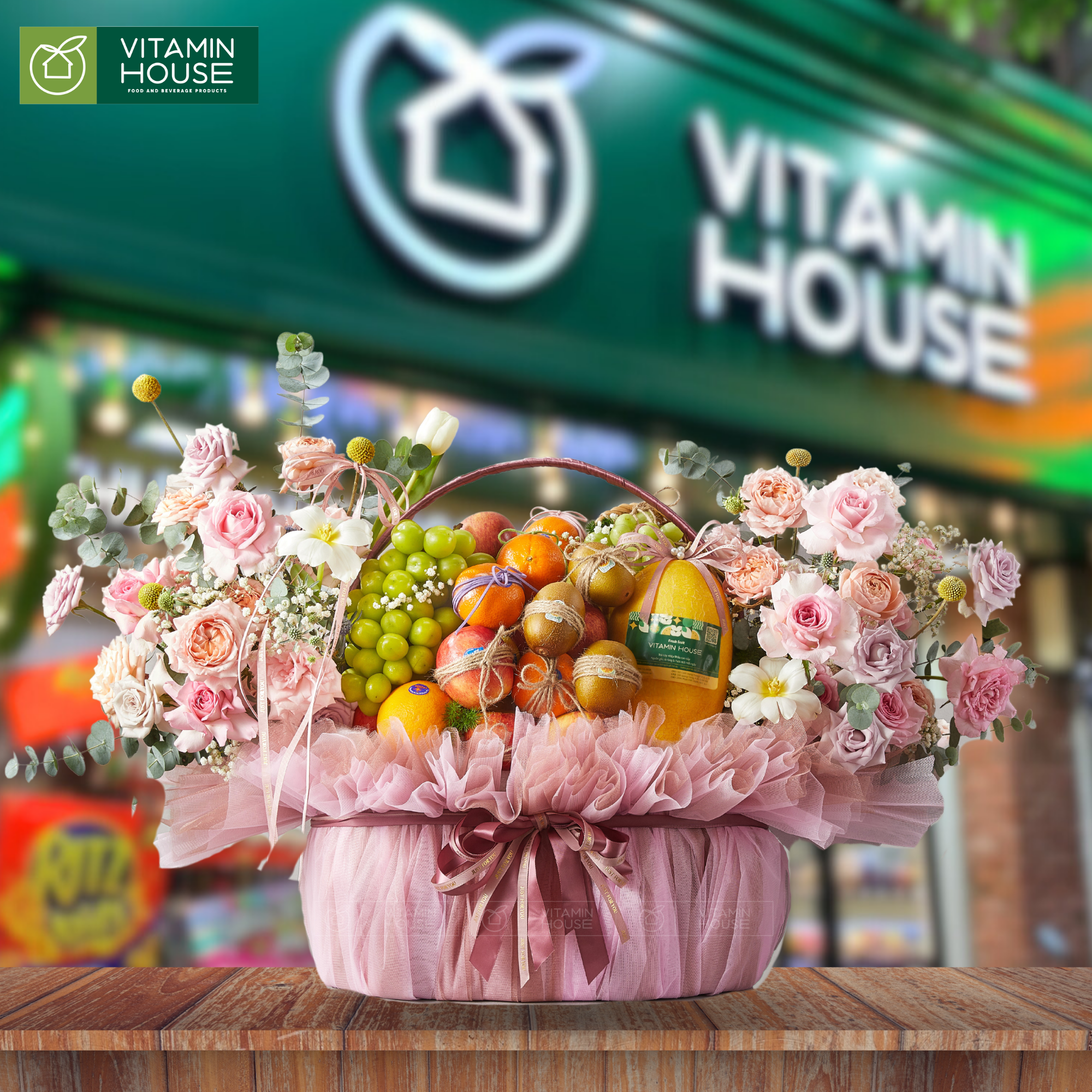 Giỏ Quà Trái Cây Nhập Khẩu & Hoa Tươi Tặng Mừng Sinh Nhật, Tặng Bác Sĩ ,Tân Gia