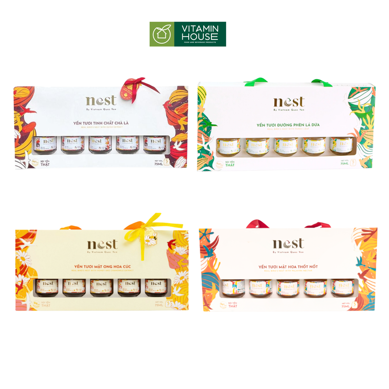 Yến tươi chưng nhiều vị Việt Nam Quốc Yến hộp 5 hũ*75ml