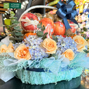 Giỏ Quà Trái Cây Nhập Khẩu và Hoa Tươi Tặng Người Yêu (Xanh)