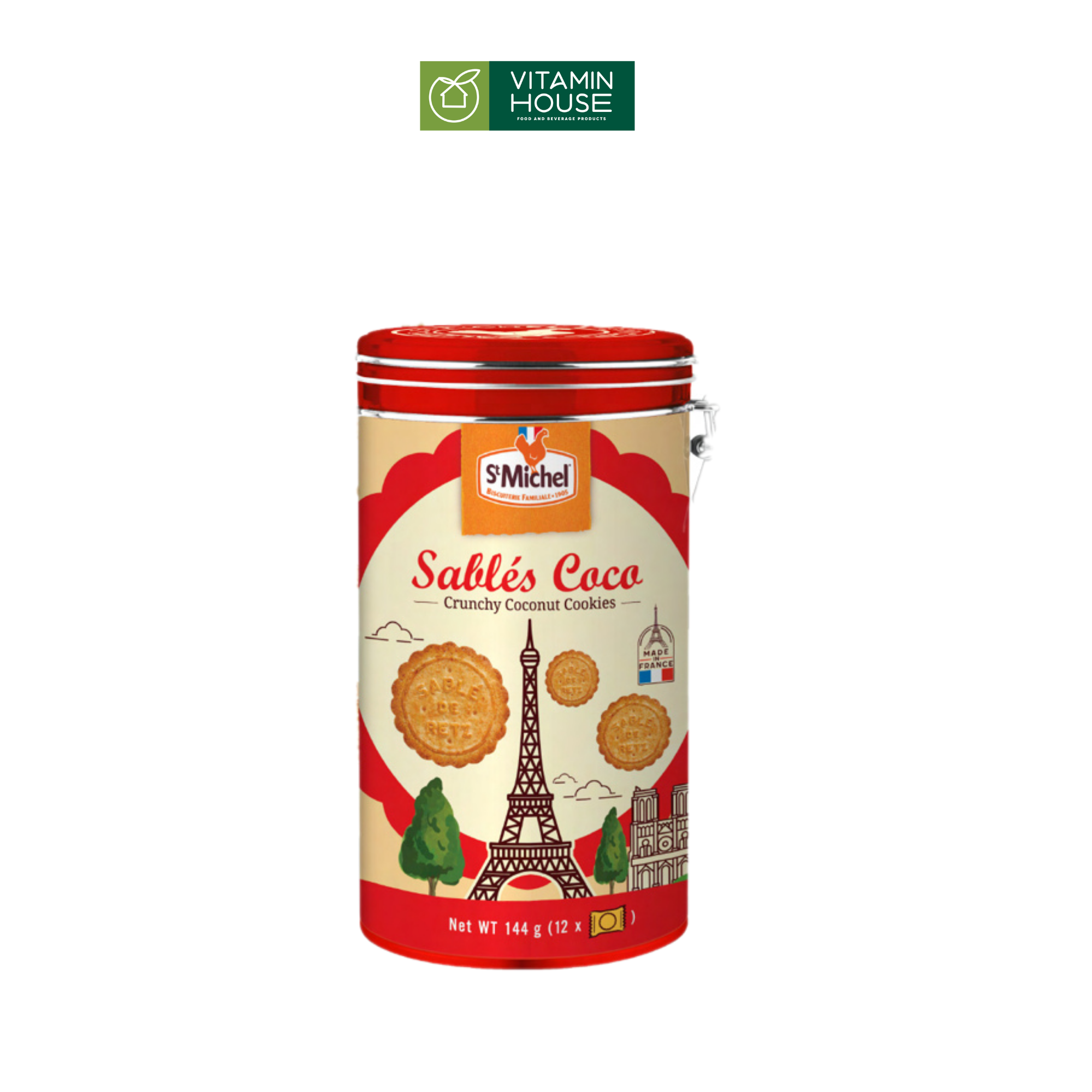 Bánh Quy Bơ St Michel Sables Coco Pháp Hộp Thiếc 144g