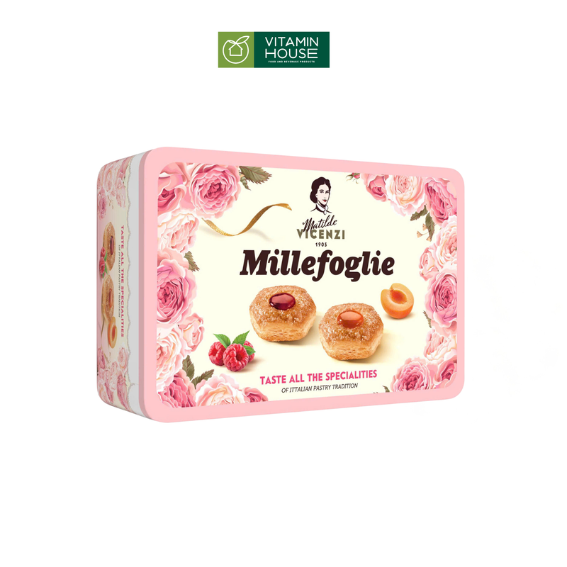 Hộp Bánh Ngàn Lớp Nhân Mơ & Phúc Bồn Tử Vicenzi Millefoglie 180g - Hồng