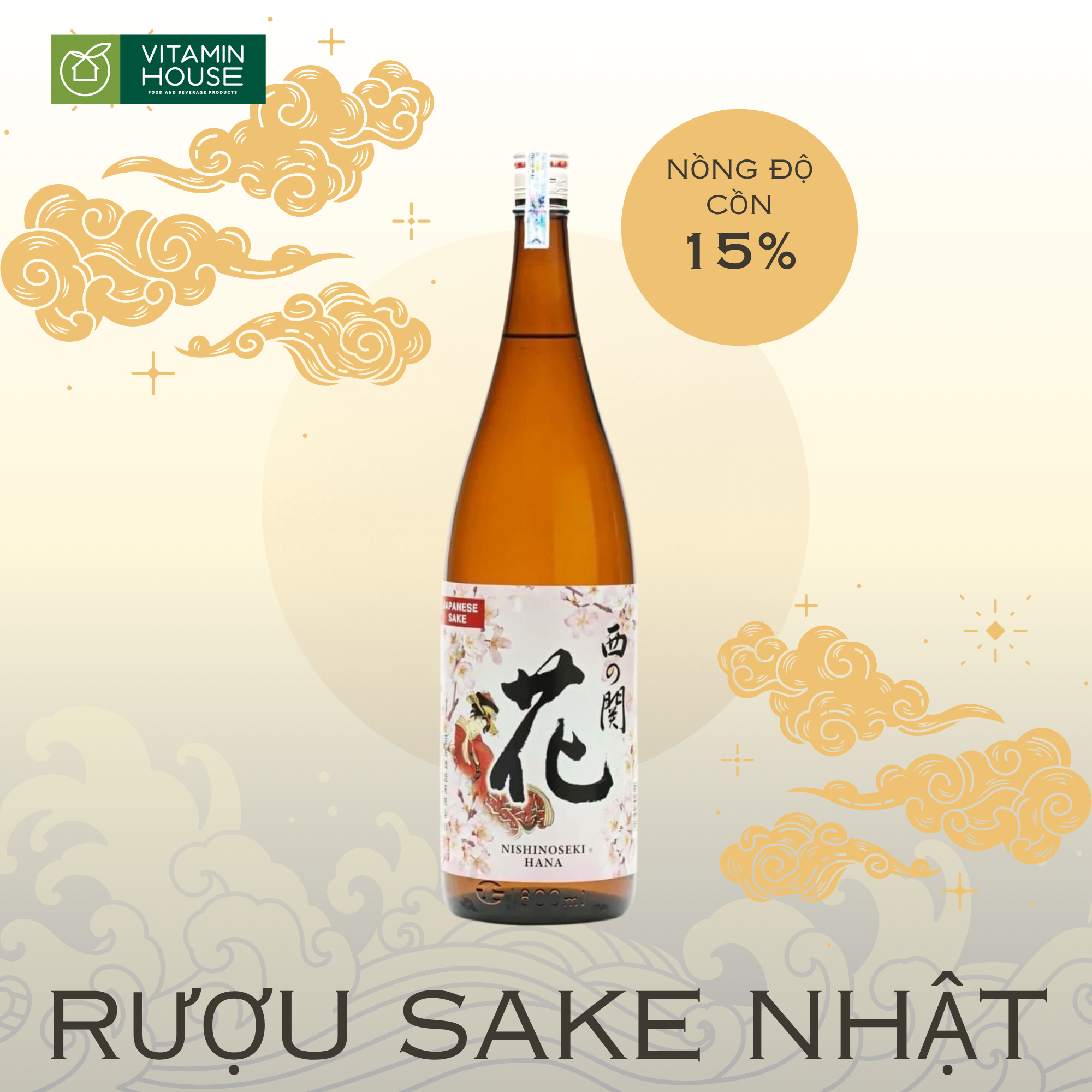 Rượu Sake Nishinoseki Vảy Vàng 15% Sang Trọng