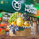 mẫu giỏ quà trái cây nhỏ với dưa lê, lê nâu hàng, nhỏ xanh, nho đen, kiwi, quýt