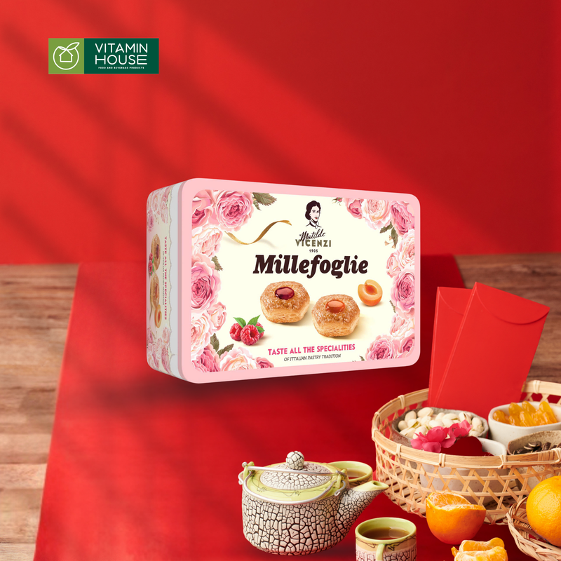 Hộp Bánh Ngàn Lớp Nhân Mơ & Phúc Bồn Tử Vicenzi Millefoglie 180g - Hồng