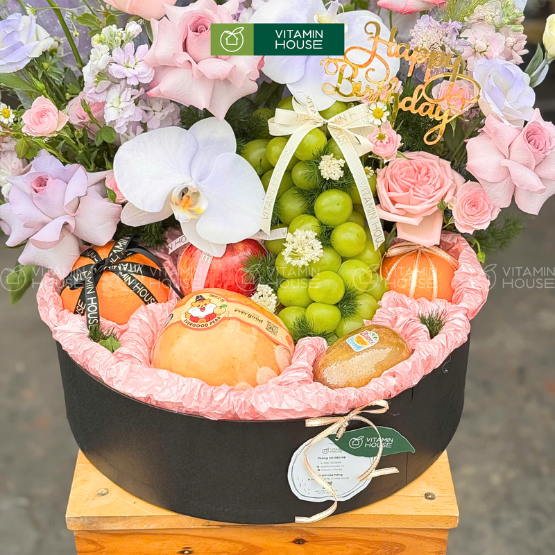 Giỏ Trái Cây Lê Hàn Quốc Trang Trí Hoa Tươi Đẹp Rực Rỡ Tặng Sinh Nhật