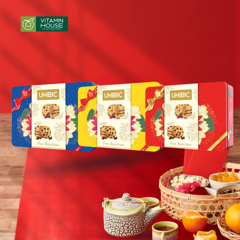 Hộp bánh Unibic Fine Selections Xanh/Đỏ/Vàng 360g