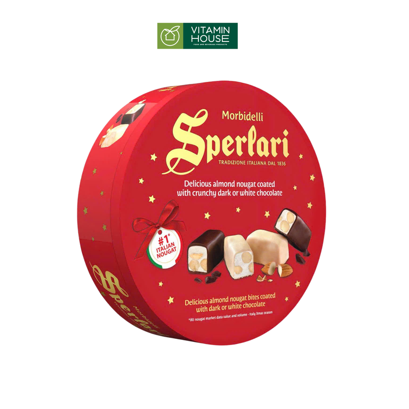 Sô-cô-la đen và trắng nhân nougat Sperlari hộp 110g đỏ/vàng