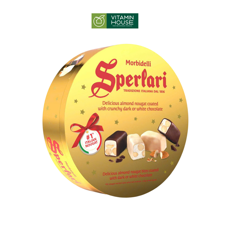 Sô-cô-la đen và trắng nhân nougat Sperlari hộp 110g đỏ/vàng