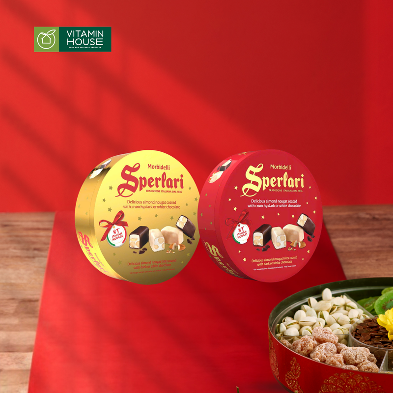 Sô-cô-la đen và trắng nhân nougat Sperlari hộp 110g đỏ/vàng