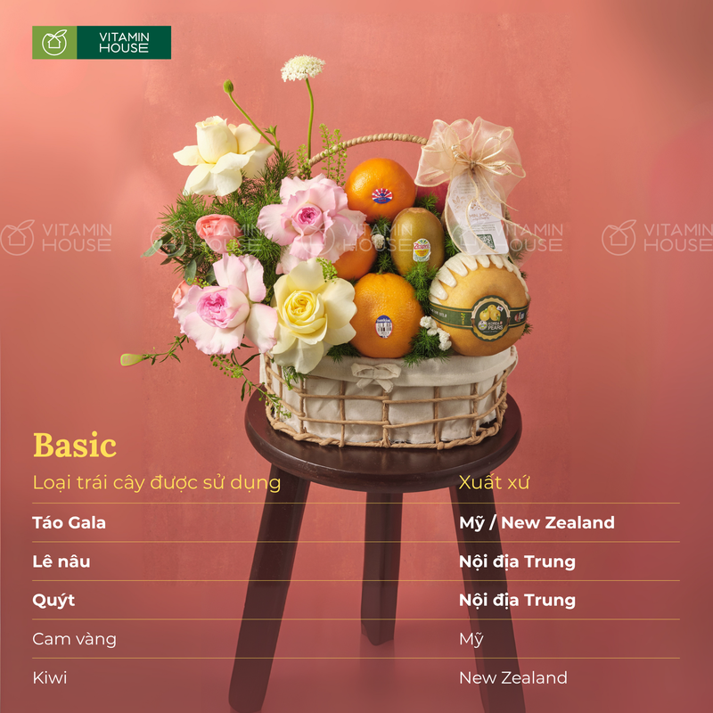 Giỏ Quà Trái Cây - Lê, Kiwi, Cam, Hoa Tươi Tặng Sinh Nhật Và Các Dịp Chúc Mừng