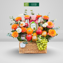 Giỏ Quà Trái Cây Nho, Kiwi, Cam và Hoa Tươi Tone Cam - Quà Tặng Đặc Biệt Ngày Trọng Đại