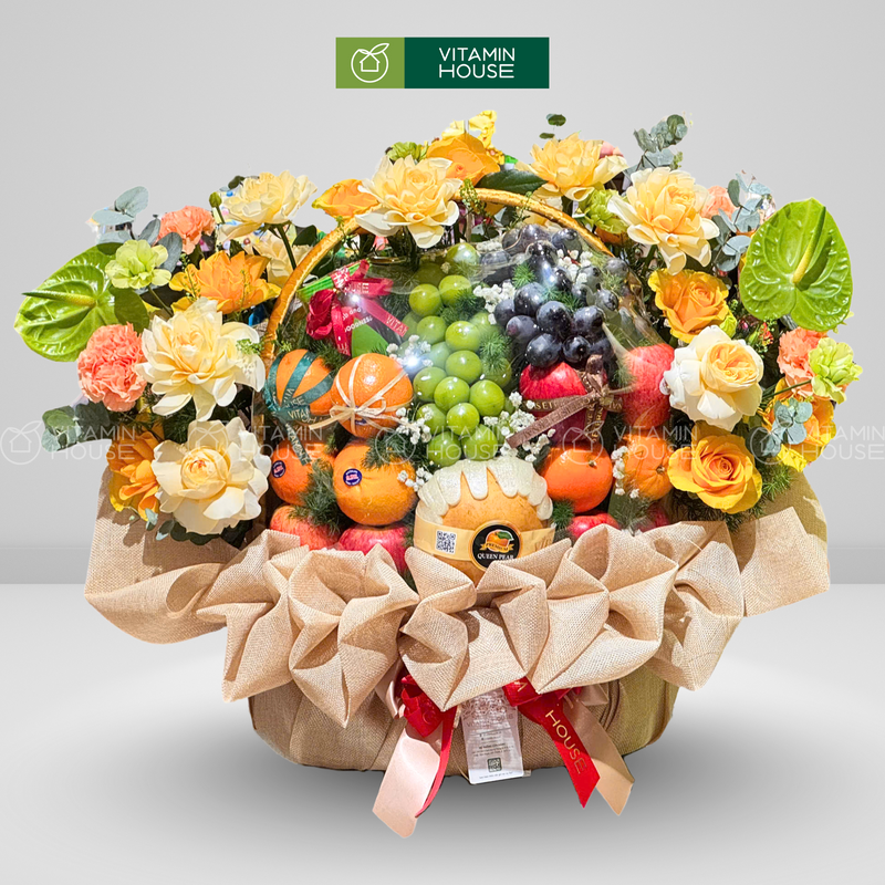 Giỏ Quà Trái Cây Hoa Tươi Sang Trọng, Đẹp Mắt Mừng Tân Gia