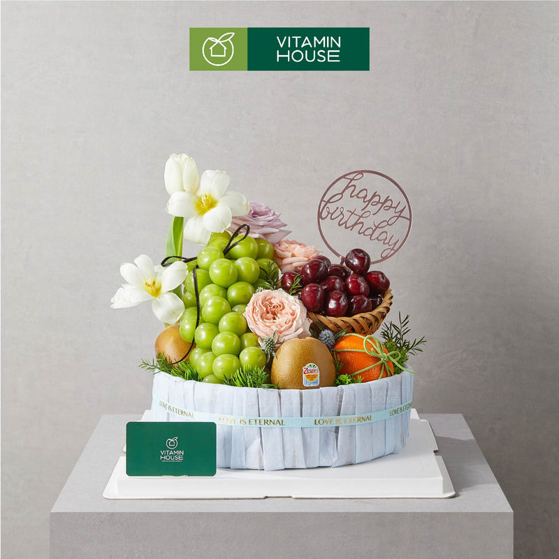 Giỏ Quà Nho Mẫu Đơn, Cherry, Kiwi Nhập Khẩu & Hoa Tươi Tặng Thầy Giáo Tân Gia