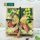 Hộp Quà Trái Cây Táo, Nho Xanh tươi ngon trong hộp giấy và hoa tươi
