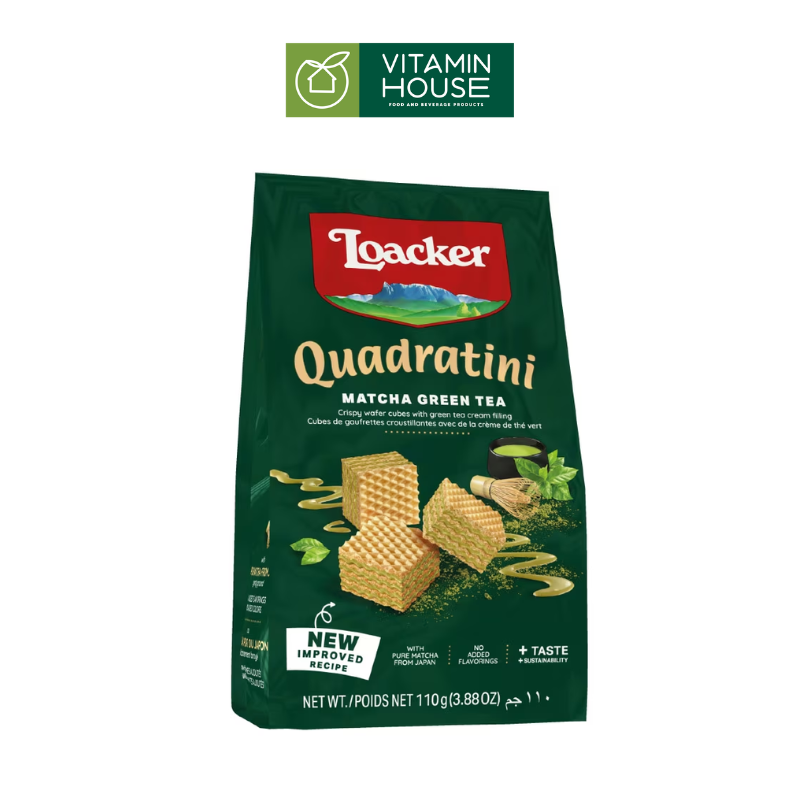 Bánh Xốp Matcha Green Tea Loacker Quadratini Ý Gói 125g (Xanh Lá)